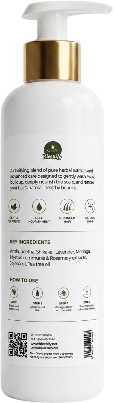 Back label of Herbal Shampoo listing key ingredients