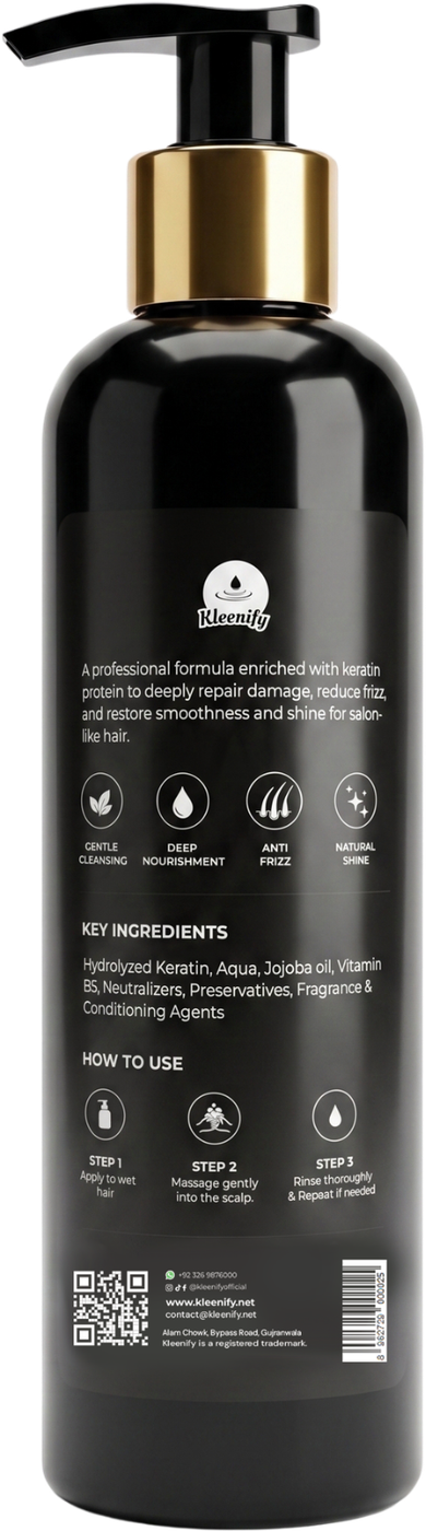 Back label of Keratin Shampoo listing key ingredients